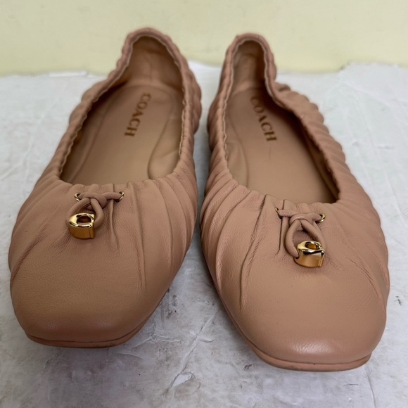 COACH Eleanor Leather Ballet Flats Nude Pink Ruched Shoes Minimalist CC Logo - Picture 5 of 16